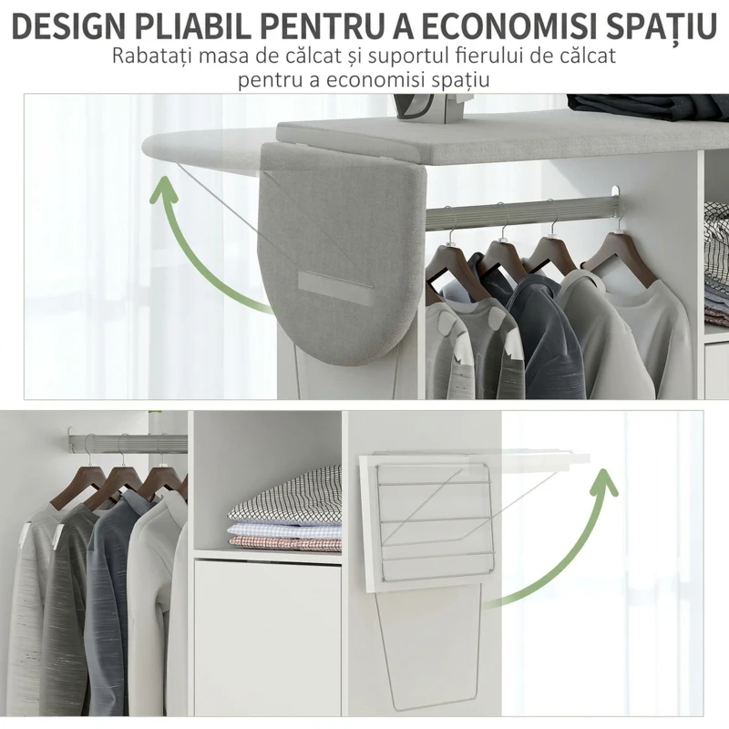 HOMCOM Dulap Masa Calcat – 3 Rafturi, Blat Burete & Ghidaj Rufe