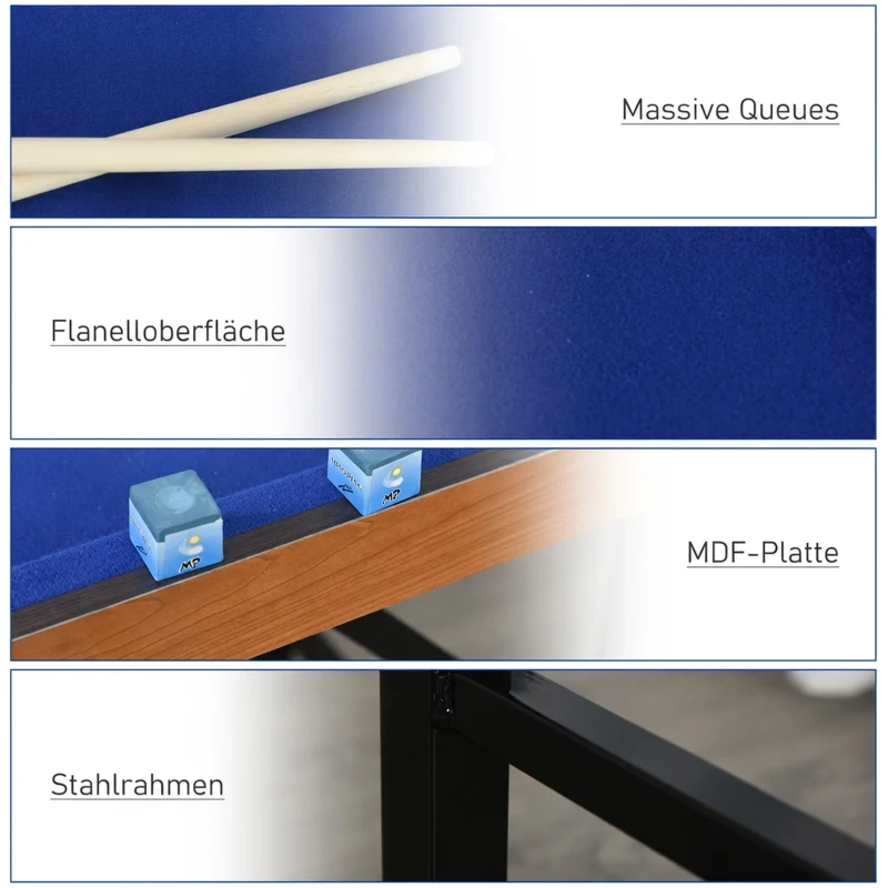 HOMCOM Billardtisch Klappbar Mini Billiard Tisch mit 2 Queues 16 Bällen Kreide Dreieck, Zubehör 140 x 63 x 75 cm