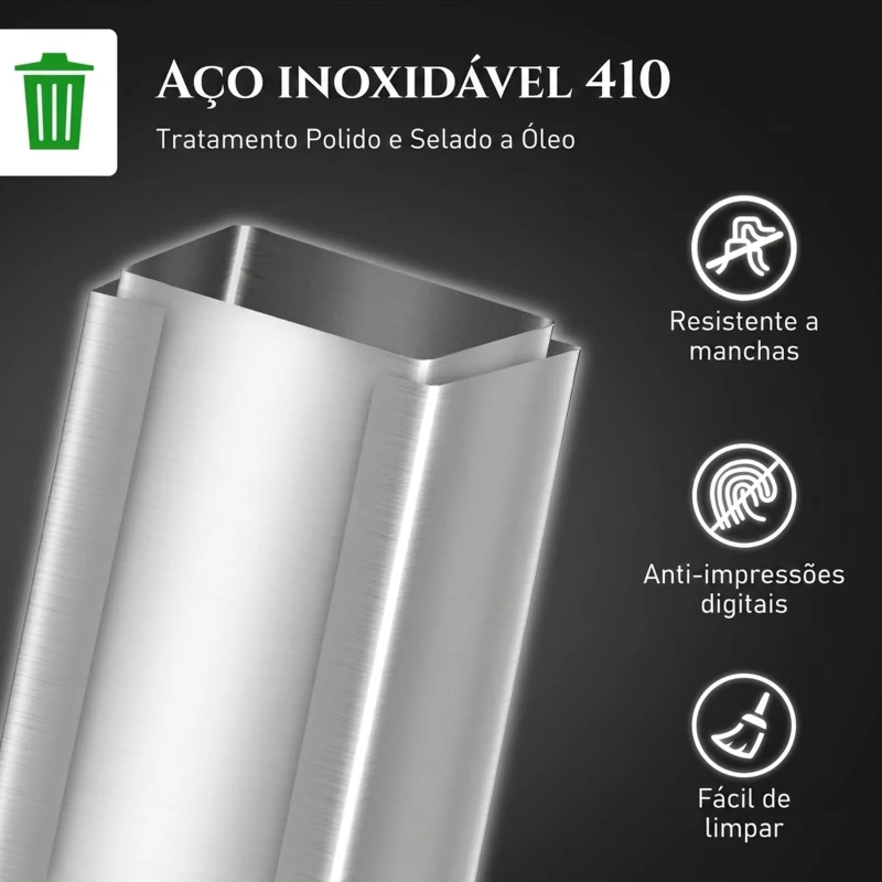 HOMCOM Caixote do Lixo de Cozinha 20 L em Aço Inoxidável com Tampa de Fecho Suave, Pedal e Balde Amovível, Prateado