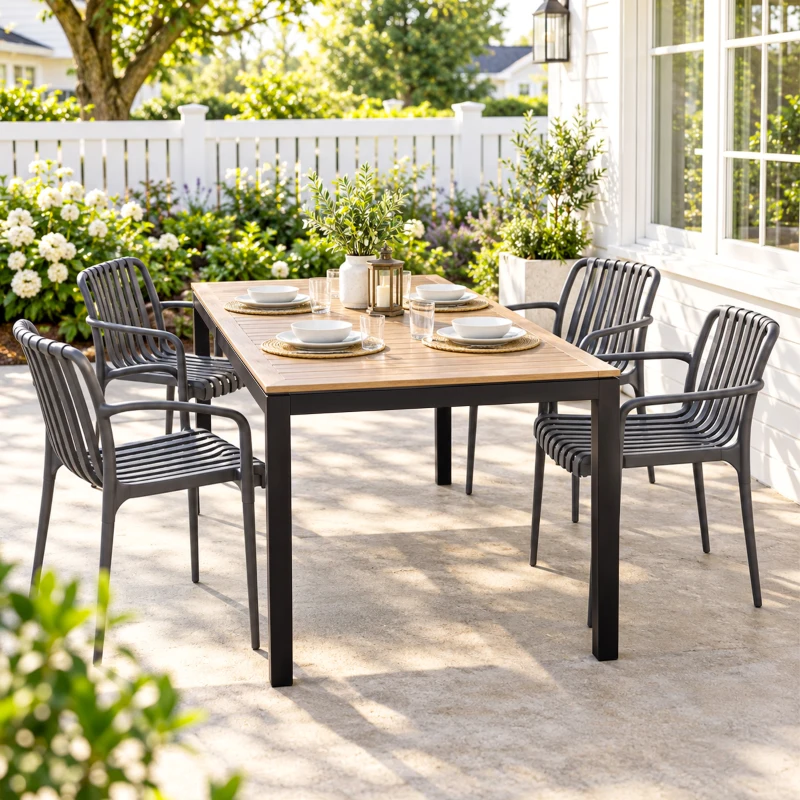 Outsunny Gartenstühle 4er Set Stapelbare Terrassenstühle mit Lamelldesign Armlehnen, Ergonomisch Dunkelgrau