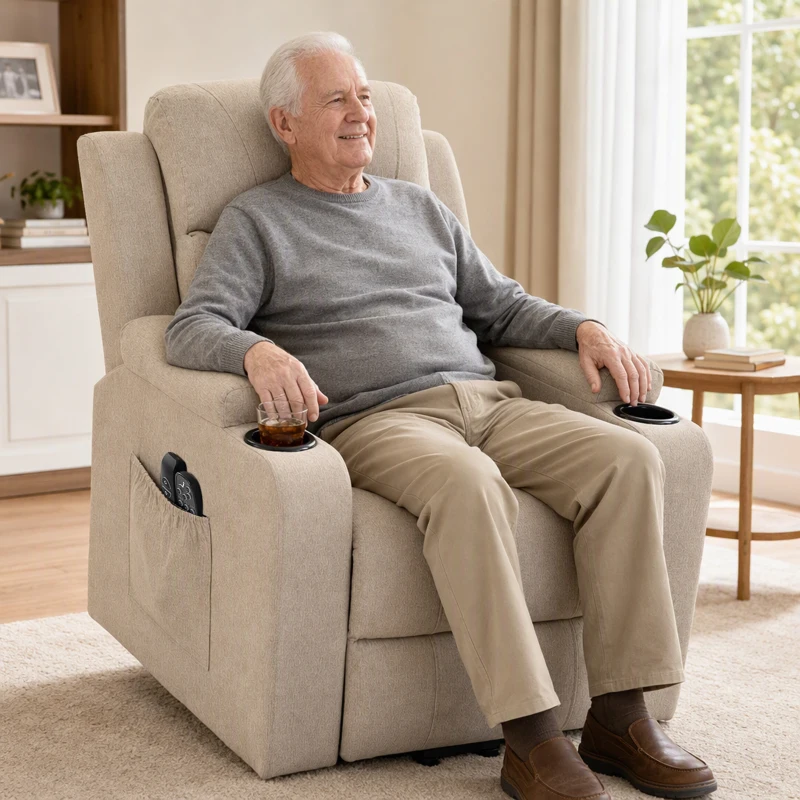 HOMCOM Riser Recliner Chair with Massage and Heat, Linen Electric Lift Armchair for Elderly with Spring Cushion, Beige