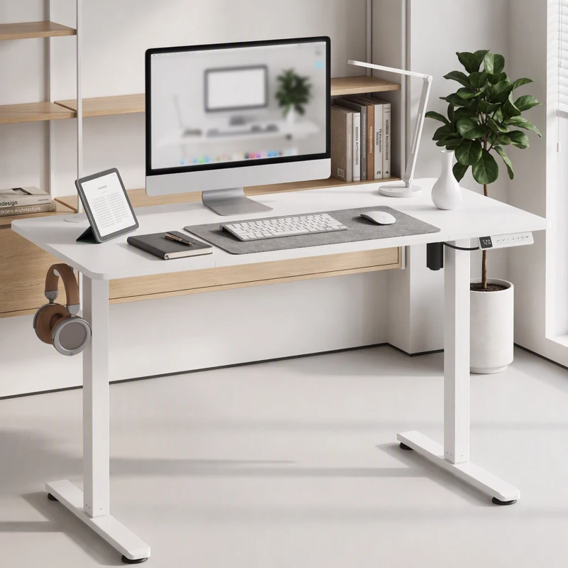 HOMCOM Bureau Assis Debout Électrique 120 x 60 cm avec Écran LCD, Bureau Électrique Réglable en Hauteur avec 3 Mémoires, Blanc
