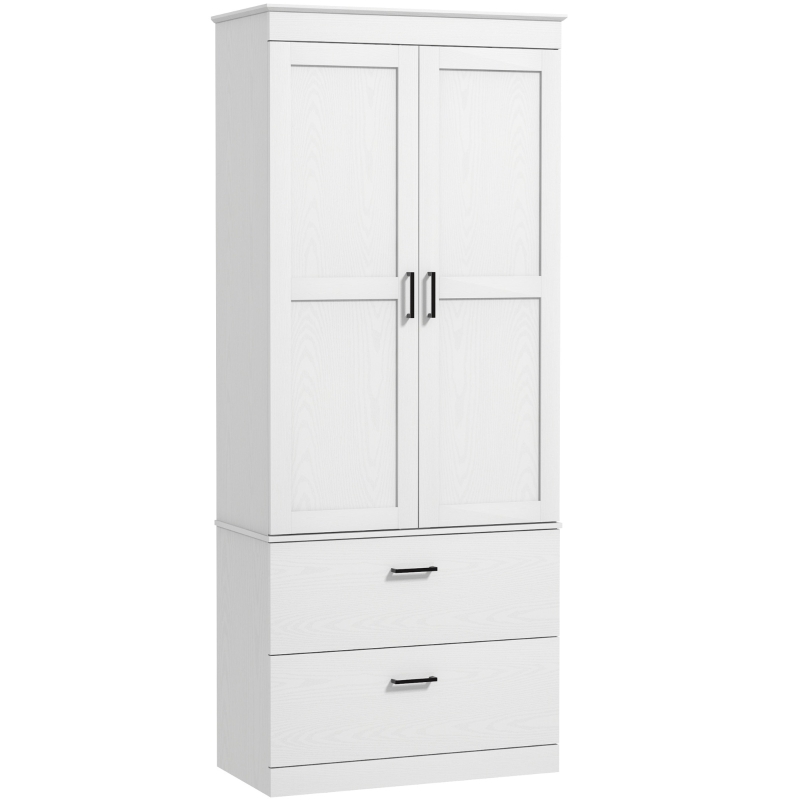 HOMCOM Bufet Înalt de Bucătărie 178 cm, Dulap Tip Cămară cu 2 Sertare și Rafturi Reglabile, pentru Dining și Living, 75x39x178 cm, Crem