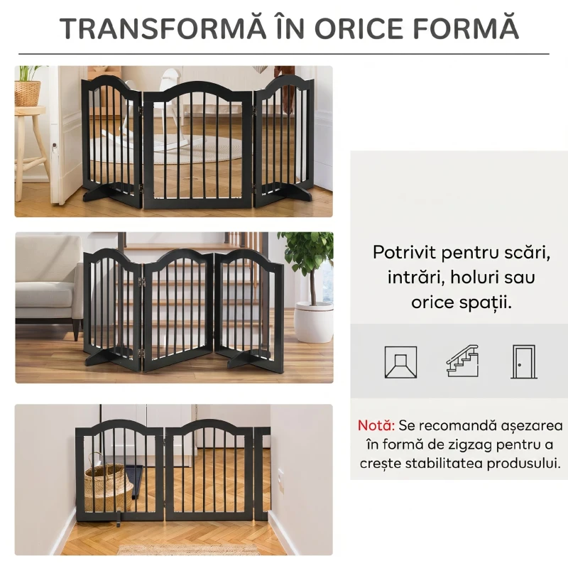 PawHut Barieră Pliabilă pentru Câini din Lemn, 3 Secțiuni, 154,5x29,5x61 cm, Negru