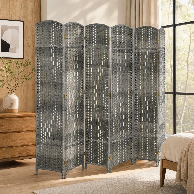 HOMCOM Paravent intérieur en bois 6 panneaux séparateur de pièce pliable pour salon chambre 270 x 180 cm gris mélangé