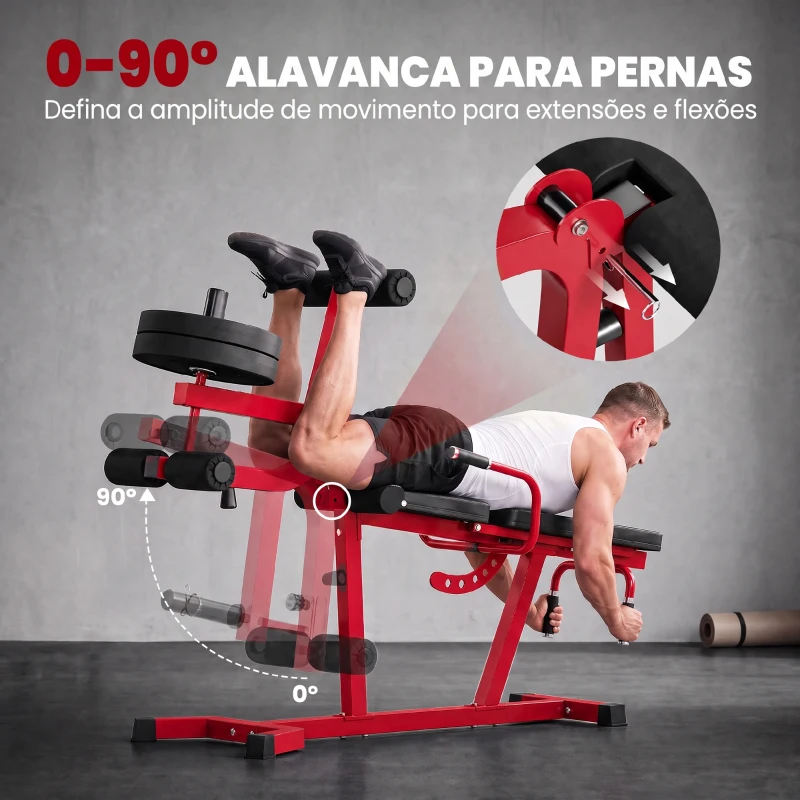 SPORTNOW Máquina de Extensão e Curl de Pernas 3 em 1 Ajustável até 300 kg com Suporte para Discos para Casa, Vermelha