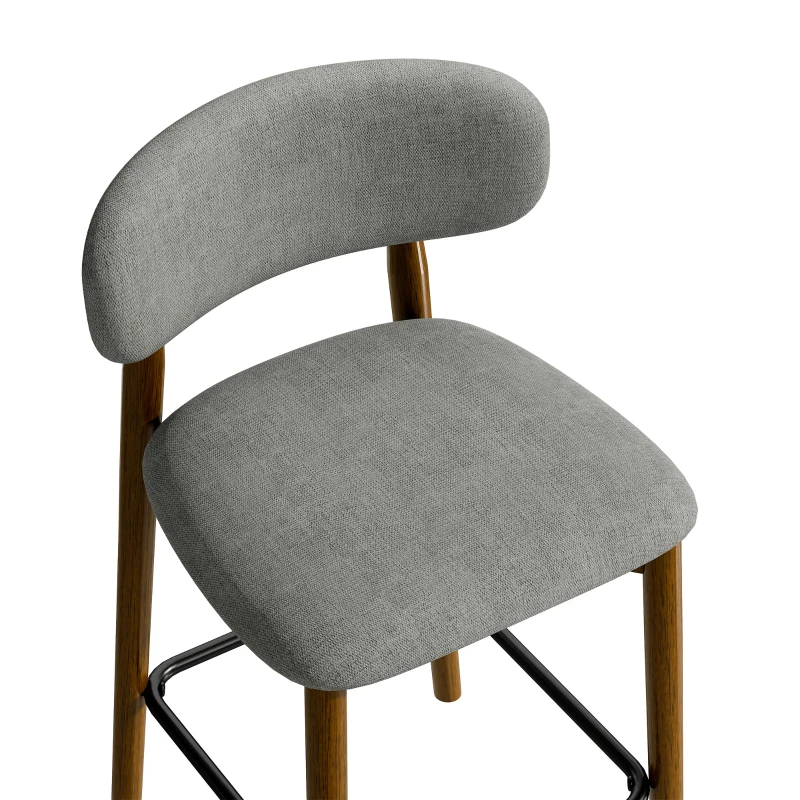 HOMCOM Bar Stools Curved Open Back Padded Seat Footrest Set of 2 for Kitchen Grey