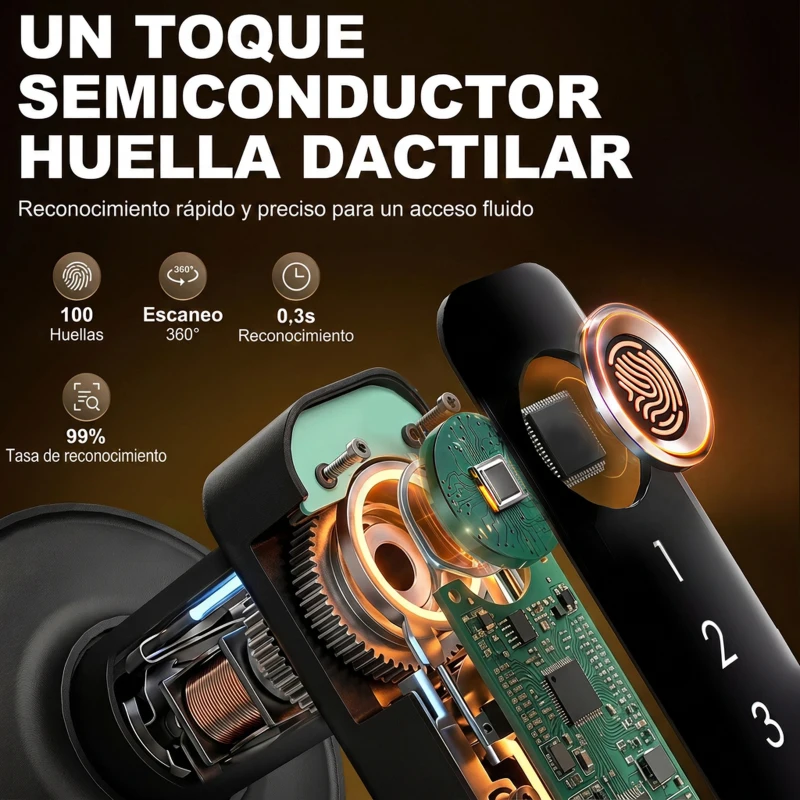 HOMCOM Cerradura Inteligente con Manilla 5 en 1 con Huella Código App Bluetooth Tarjeta NFC y Llave Registro de Accesos Negro