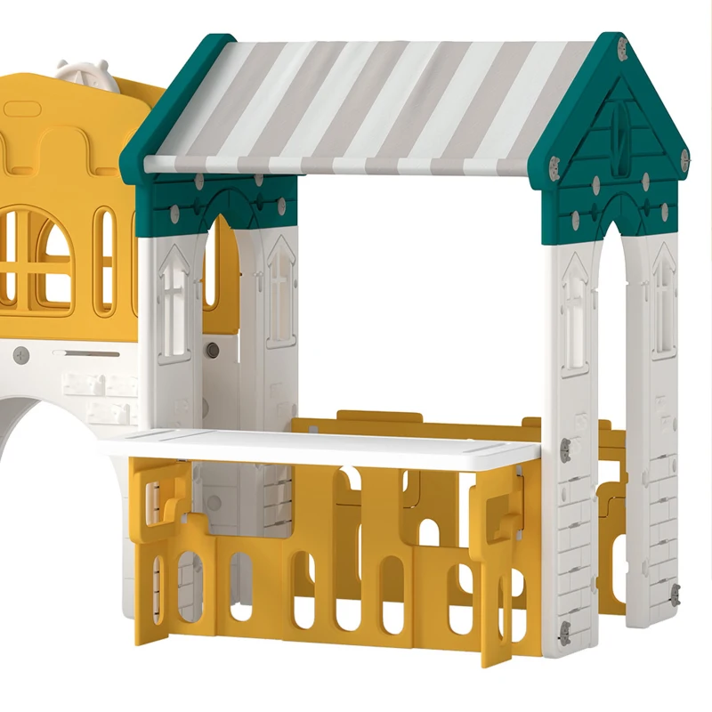 AIYAPLAY Ensemble Toboggan et Balançoire 11 en 1 Enfants, Aire de Jeux Intérieure, Maisonnette, Panier de Basket, 1-4 Ans, Jaune