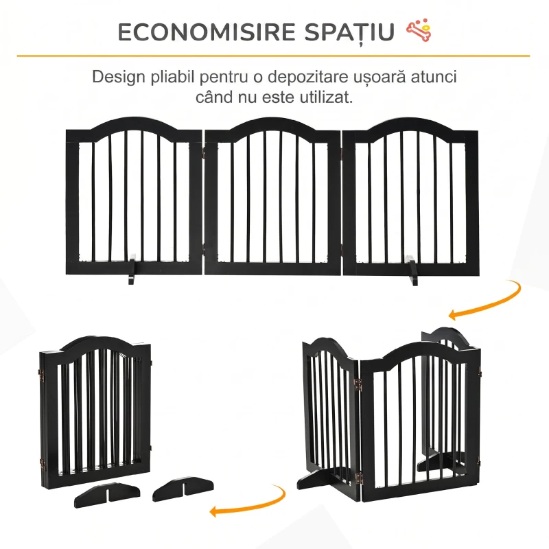 PawHut Barieră Pliabilă pentru Câini din Lemn, 3 Secțiuni, 154,5x29,5x61 cm, Negru