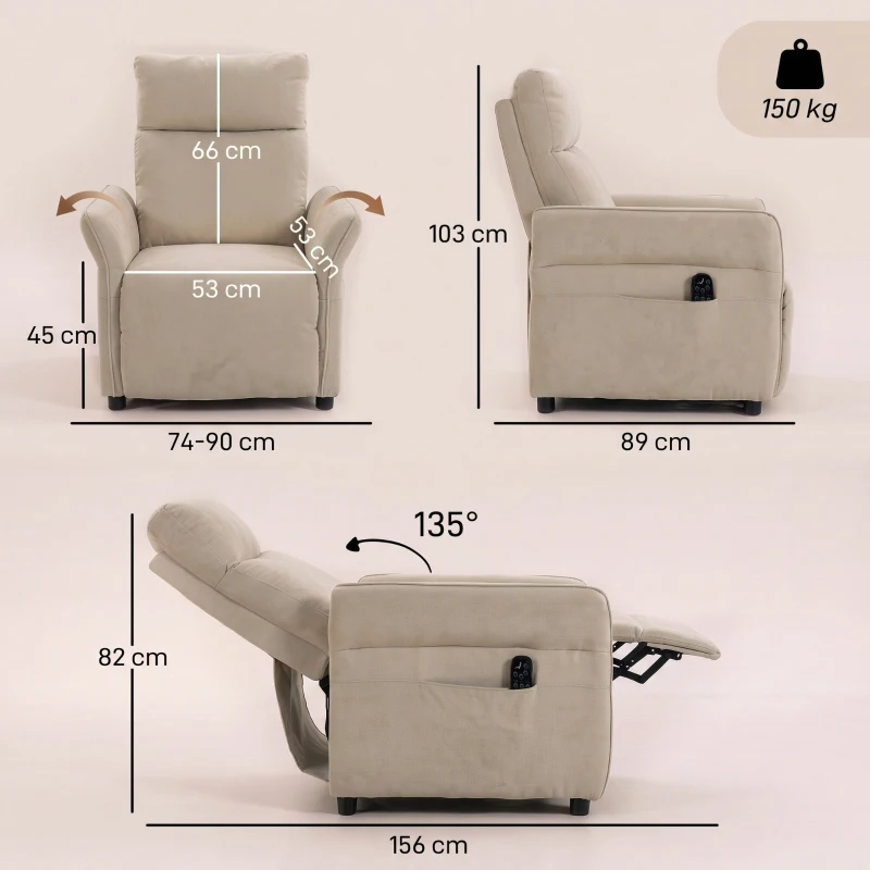 HOMCOM Massagesessel mit Wärme, Push-Back-Neigung 135°, Fußstütze, verstellbare Armlehnen und 2 Taschen, Beige