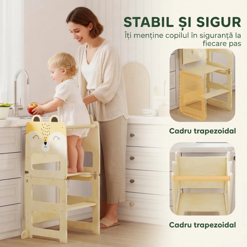 AIYAPLAY Turn Montessori pentru Copii 2-5 Ani cu Tablă și Măsuță, din Lemn, 57x39x93 cm, culoare Lemn