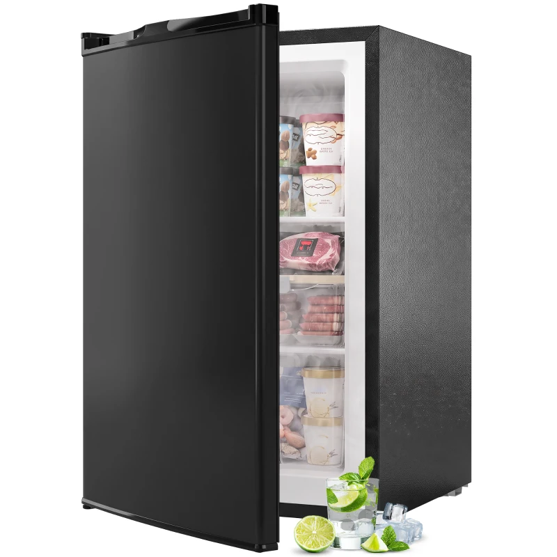 HOMCOM Mini Congelador Bajo Encimera 84,8 L Silencioso con Puerta Reversible Temperatura Ajustable 2 Estantes Extraíbles Negro