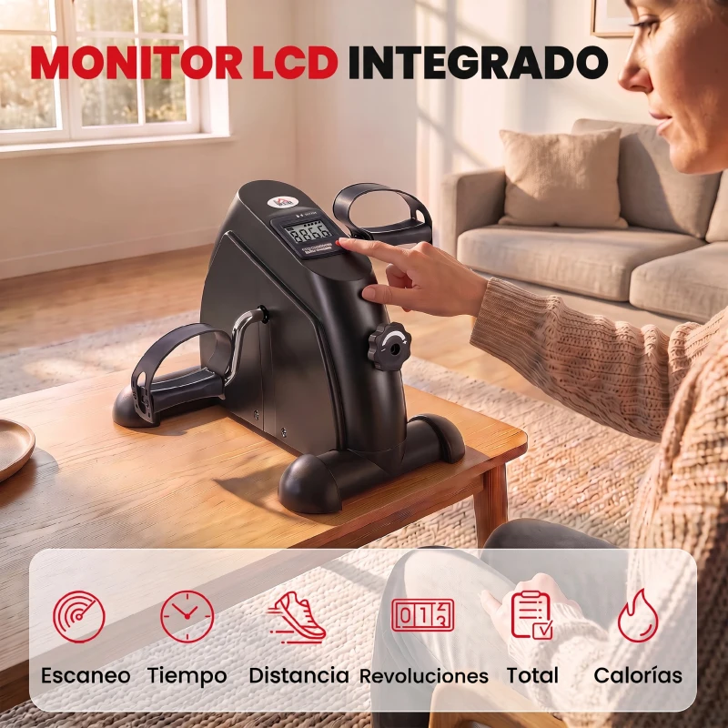 HOMCOM Minibicicleta Estática Pedalier de Metal Aparato de Ejercicios 2 en 1 Brazos y Piernas Resistencia Ajustable Pantalla LCD para los Amantes del Fitness en Casa u Oficina 35x40x31cm