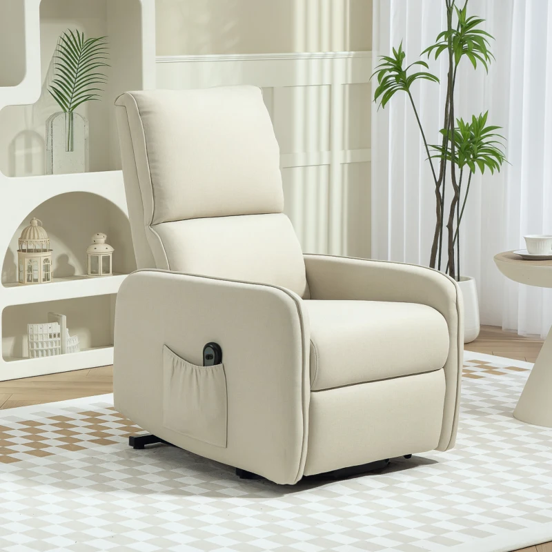 HOMCOM Elektrischer verstellbarer Relax-Sessel mit Aufstehhilfe, Leinenoptik-Bezug, Fernbedienung, Sitz mit Federn, Fußstütze, Beige