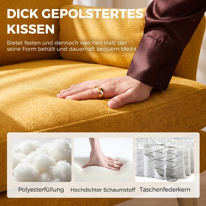 HOMCOM Samtgepolsterter Sessel, Übergroßer Akzentstuhl mit Holzbeinen, Lesesessel für Wohn- und Schlafzimmer, Gelb