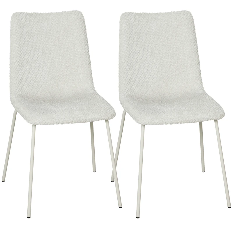 HOMCOM Lot de 2 chaises de salle à manger en velours avec assise et dossier rembourrés et pieds métalliques Blanc
