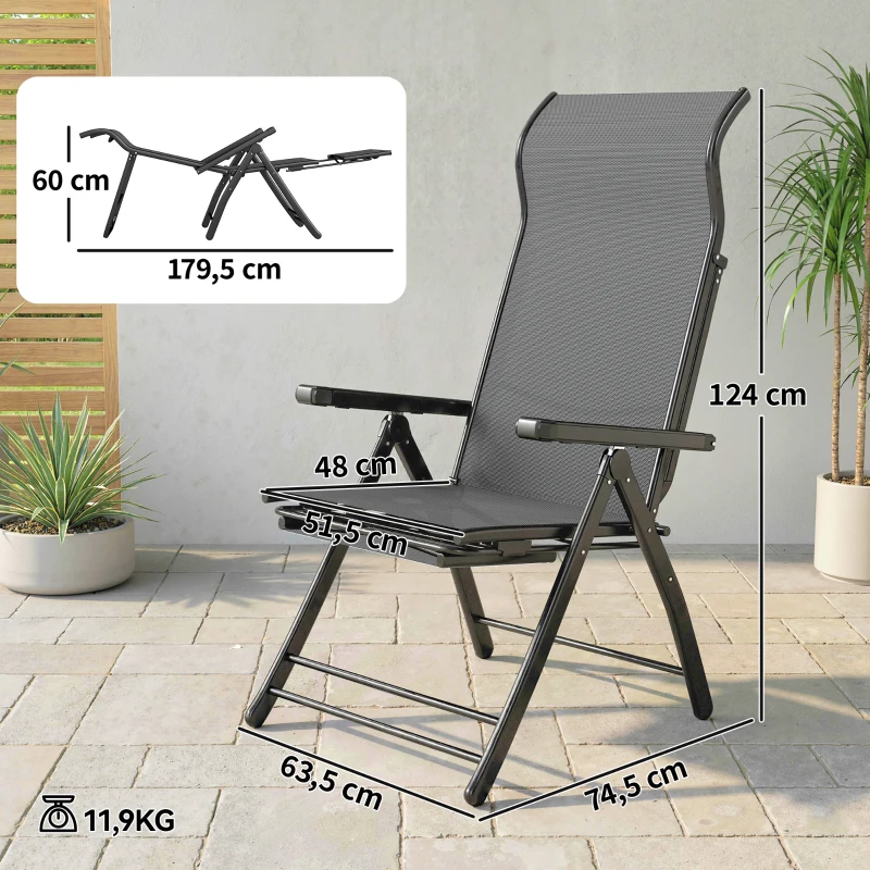 Outsunny Conjunto de 2 Cadeiras Dobráveis Reclináveis de Jardim Exterior com Encosto Alto Ajustável em 5 Posições Apoio para Pés Cinza Escuro