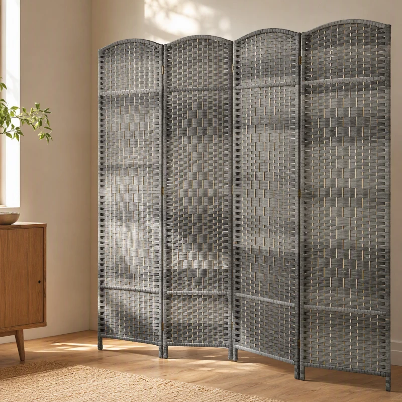 HOMCOM Paravent intérieur en bois 4 panneaux séparateur de pièce pliable pour salon chambre 180 x 180 cm gris mélangé