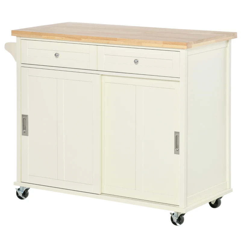 HOMCOM Insulă de Bucătărie pentru Ustensile și Accesorii cu Sertare, Dulap și Suport pentru Prosoape, 110x49.5x89.5 cm, Alb