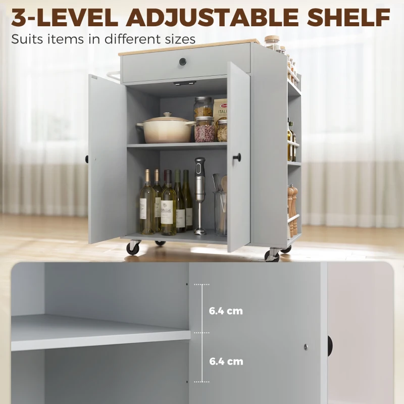 HOMCOM Rolling Kitchen Island with 3-Tier Spice Rack, Kitchen Storage Cart with Drawer and Towel Rack, Light Blue