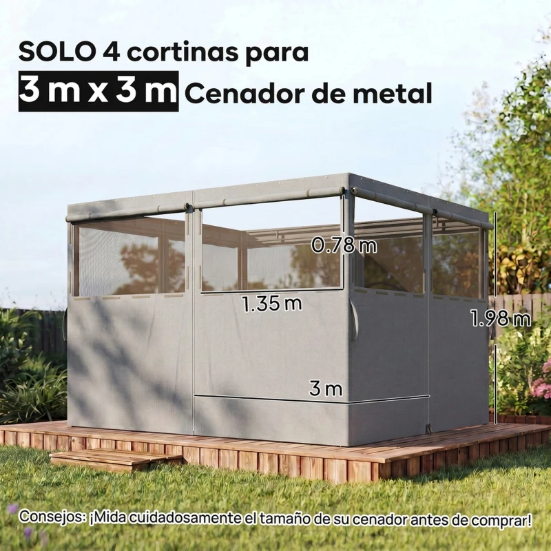 Outsunny 4 Paredes Laterales para Cenador 3x3 m Laterales de Carpa con 8 Ventanas Protección UV 30+ Impermeable Gris Claro