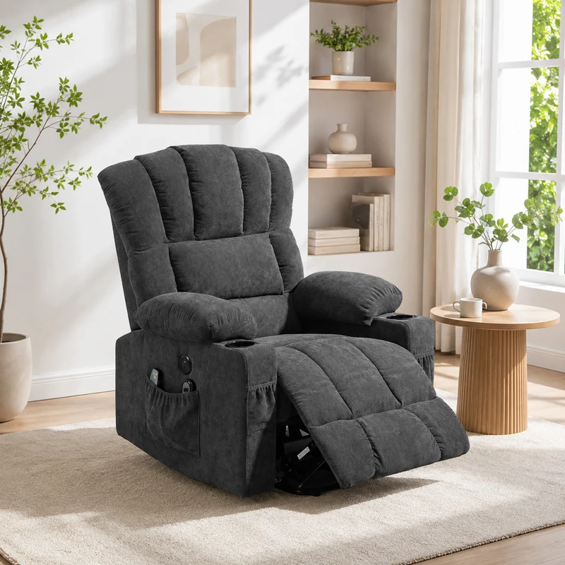 HOMCOM Fauteuil Relax Reclinable Électrique Releve-personne avec Massage et Chauffage Lombaire Assise à Ressorts Port USB de Chenille