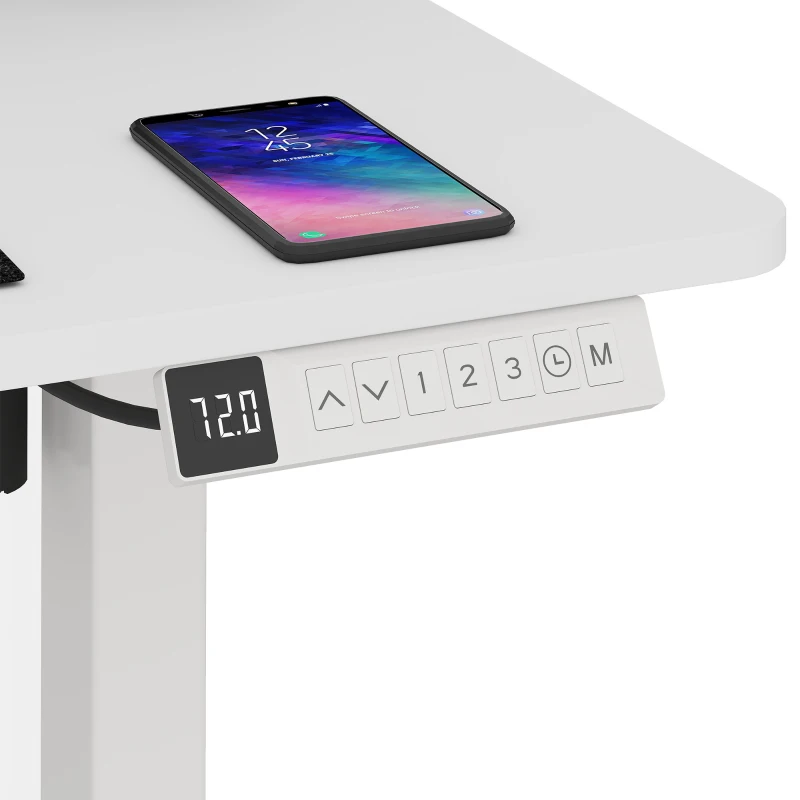 HOMCOM Bureau Assis Debout Électrique 120 x 60 cm avec Écran LCD, Bureau Électrique Réglable en Hauteur avec 3 Mémoires, Blanc
