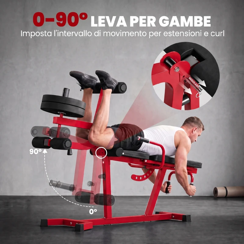 SPORTNOW Leg Extension e Curl 3 in 1, 300kg, Rosso Nero