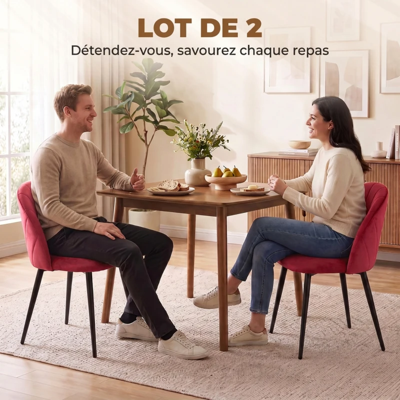 HOMCOM Lot de 2 Chaises de Salle à Manger, Chaises de Cuisine Rembourrées sans Accoudoirs, Pieds en Acier, 52x55x79cm, Bordeaux
