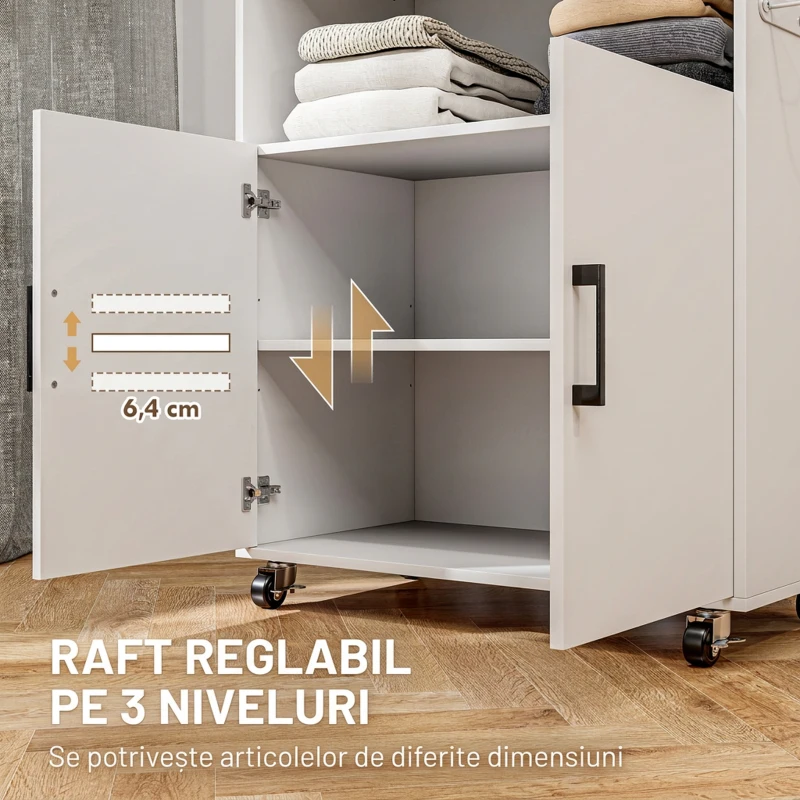 HOMCOM Dulap Mobil pentru Călcat cu 2 Uși și Spațiu Deschis, 125x43.5x102.5 cm, Alb