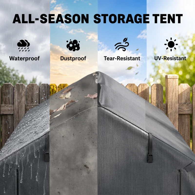 Outsunny 2.2 x 1.6 m Garden Storage Tent, Waterproof Anti-UV Bike Tent with Roll-up Zipper Door, Galvanised Outdoor Storage Shelter Carport for Bike, Motorbike, Garden Tools, Dark Grey