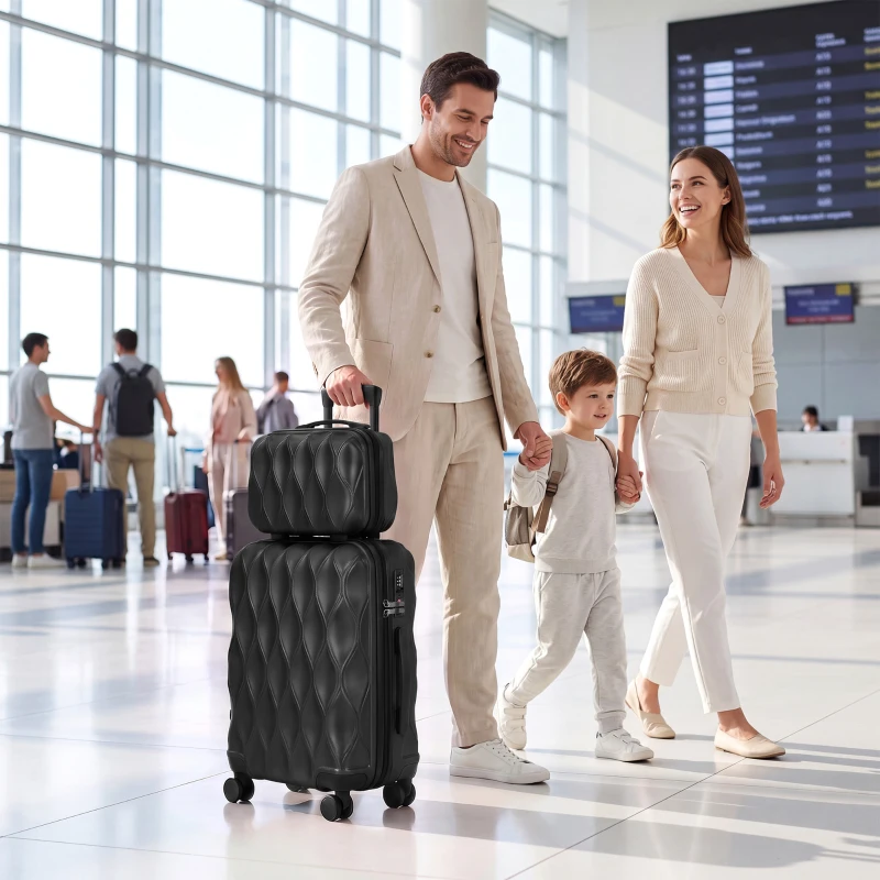 HOMCOM 2-Piece Luggage Set, ABS Hard Shell Carry On Suitcase Set with TSA Lock, Spinner Wheels, 12/20 inch, Black