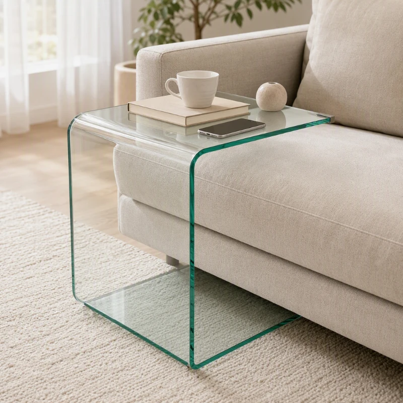 HOMCOM Tavolino in Vetro Temperato Moderno da Salotto con Design Monoblocco, 50x40x45 cm, Trasparente