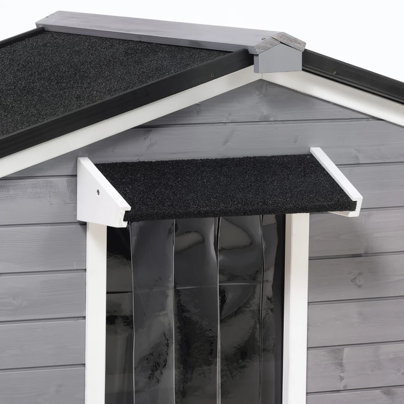 PawHut Wooden Dog Kennel for Outside, for Medium Dogs, 72H x 109L x 79Wcm, Grey