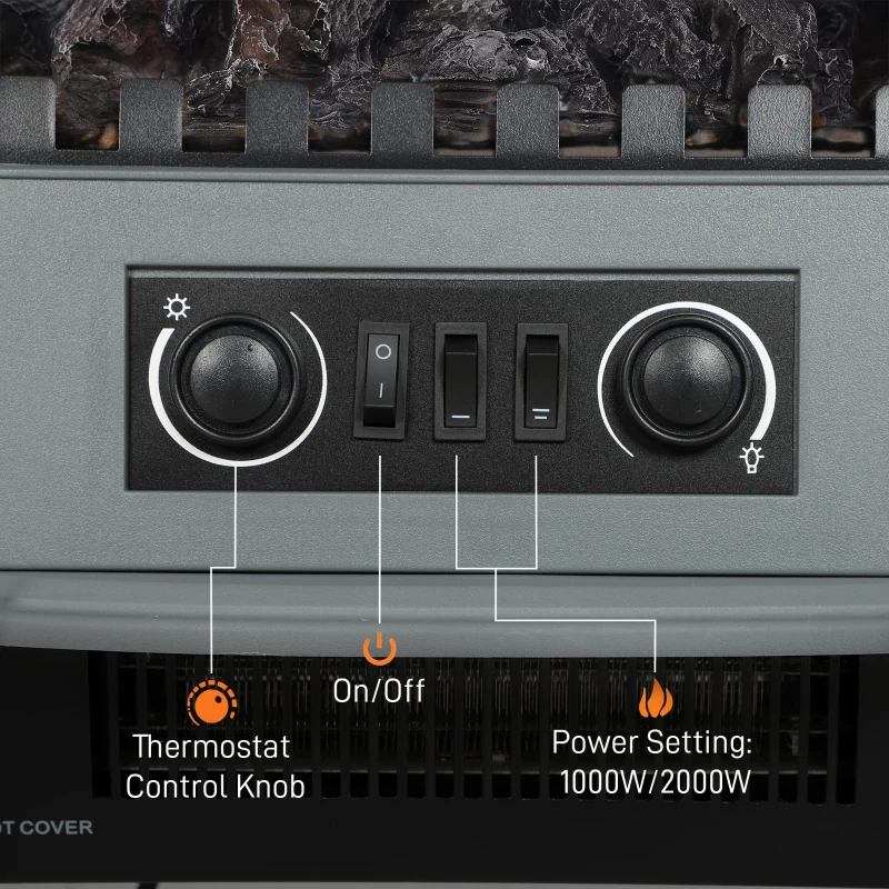 HOMCOM Freestanding Electric Fireplace, Electric Log Burner with LED Flame Effect, Overheating Safety System, 1000W/2000W Grey