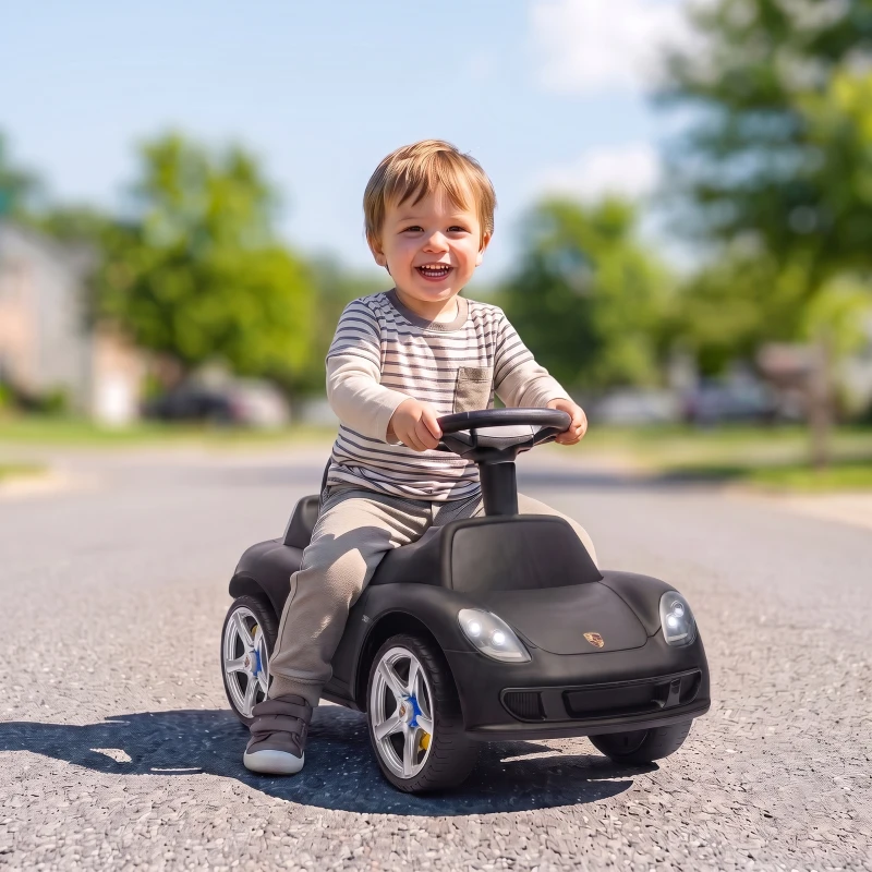 AIYAPLAY Ride on Car, Porsche Licensed Toddler Push Car with Horn, Headlights, Sound and Steering Wheel for 18-36 Months, Matte Black