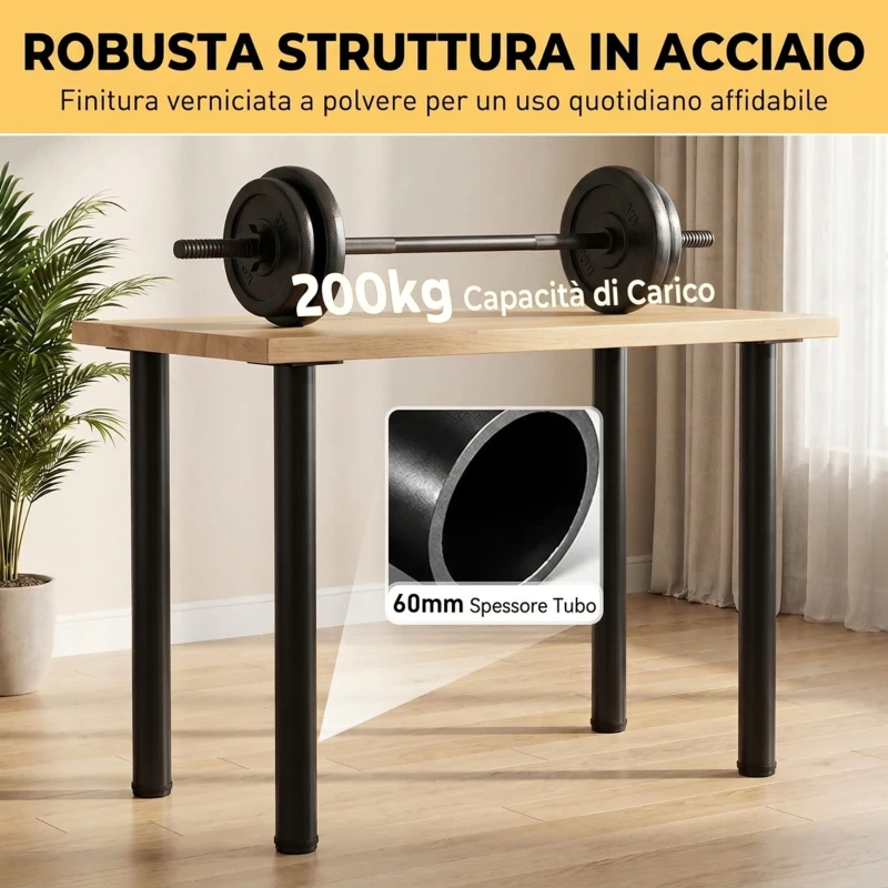 HOMCOM Set 4 Gambe per Tavolo in Metallo con 40 Fori, 36 Viti Autofilettanti e 4 Piedini Regolabili, 73x6x6 cm, Nero