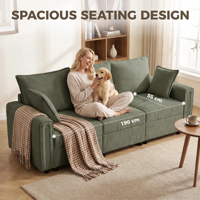 HOMCOM 3 Seater Sofa with Lift-Up Storage, 228cm Comfy Velvet Couch with Wide Deep Seat, Dark Green