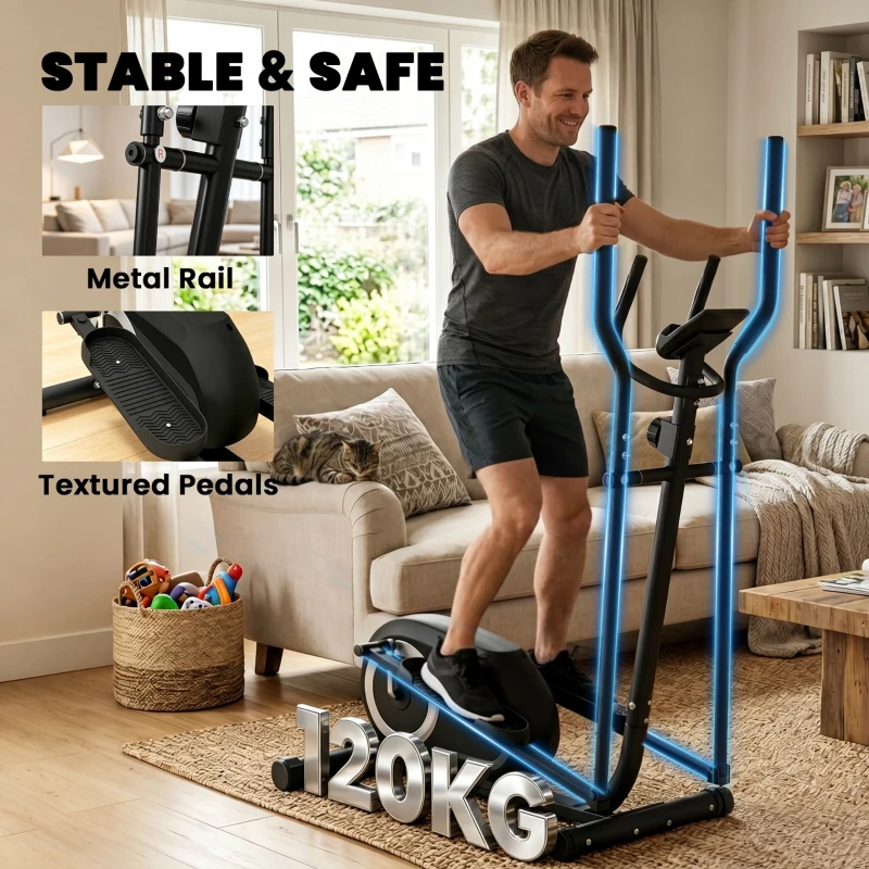 SPORTNOW Elliptical Cross Trainer for Home, Quiet Magnetic Elliptical Machine with Bluetooth, App Compatible, 8-Level Resistance