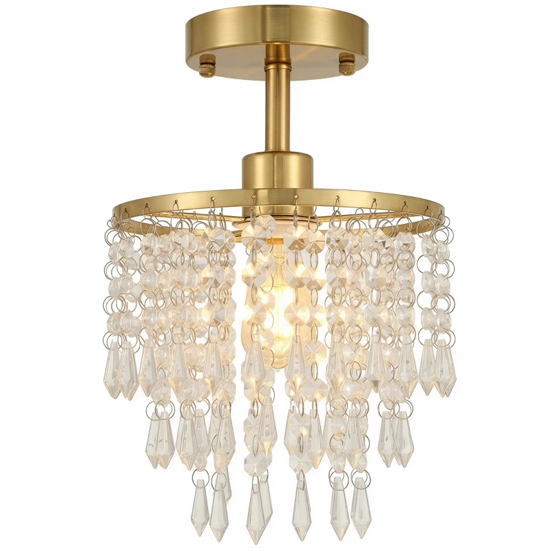HOMCOM Crystal Ceiling Light with 57 Crystal Strands, Ceiling Light with Mounting Plate for Hallway, Gold Tone