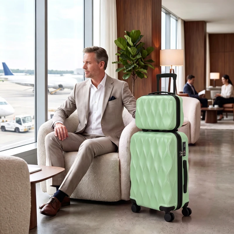 HOMCOM 2-Piece Luggage Set, ABS Hard Shell Carry On Suitcase Set with TSA Lock, Spinner Wheels, 12/20 inch, Green