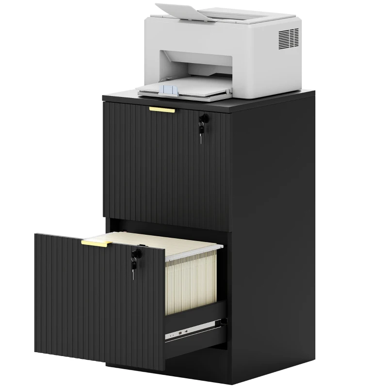 HOMCOM Caisson de Bureau 2 Tiroirs Silencieux Verrouillables pour Formats Lettre/A4, Support d'Imprimante, 40x40x71cm, Noir