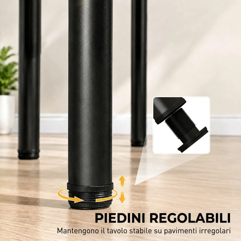 HOMCOM Set 4 Gambe per Tavolo in Metallo con 40 Fori, 36 Viti Autofilettanti e 4 Piedini Regolabili, 73x6x6 cm, Nero