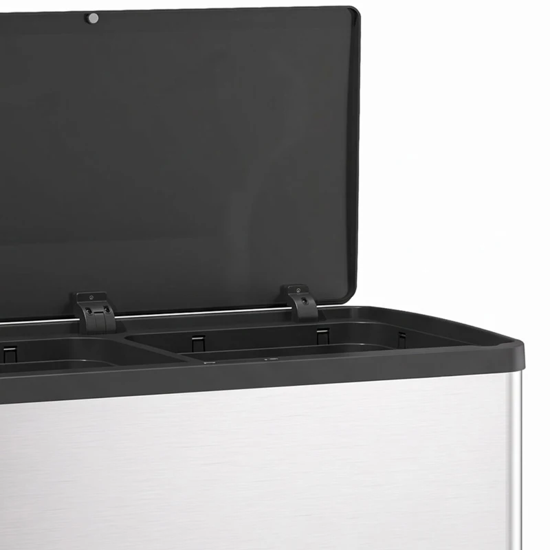 HOMCOM Poubelle de Cuisine Automatique 60 L, Poubelle à Double Compartiment, Capteur de Mouvement, Seaux Amovibles, Argent