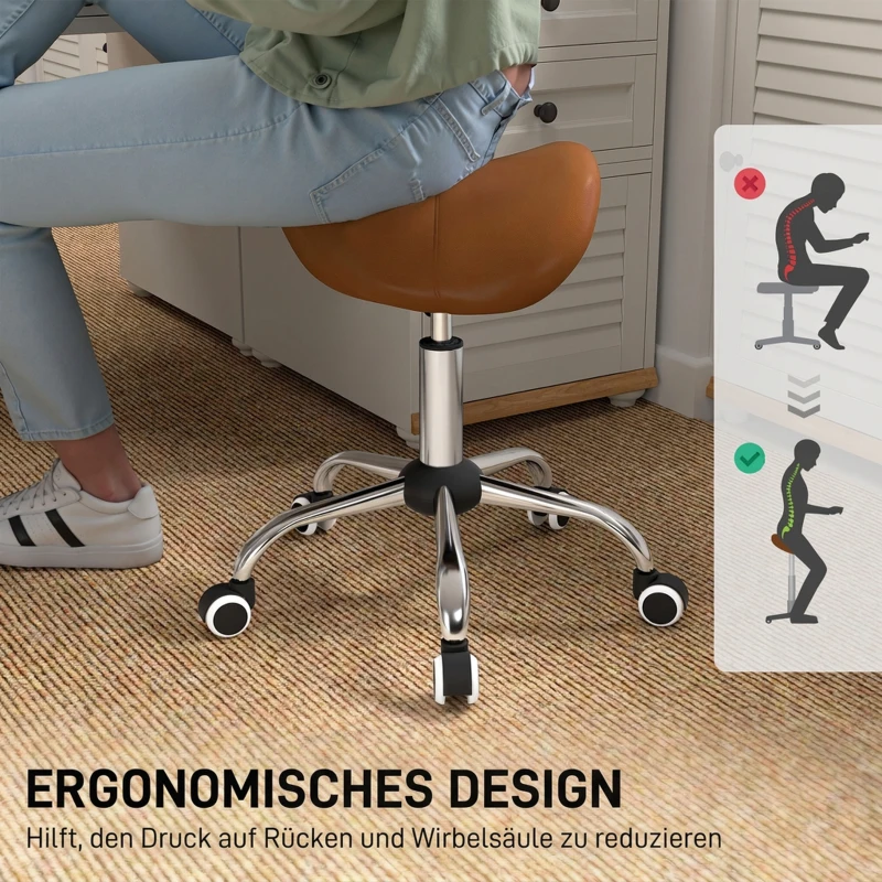 HOMCOM Rolkruk In Hoogte Verstelbaar 49-61 cm Praktijkkruk 360° Draaibaar Kruk Bureaukruk Voor Kantoor Salon Massage Spa Roze