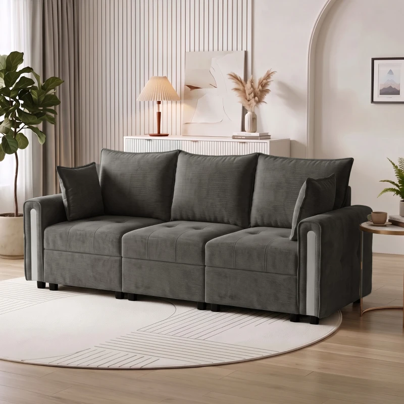 HOMCOM 3 Seater Sofa with Lift-Up Storage, 228cm Comfy Velvet Couch with Wide Deep Seat, Dark Grey
