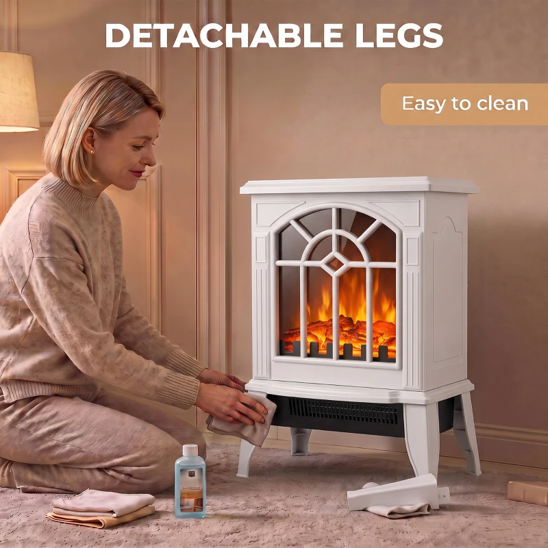 HOMCOM Freestanding Electric Fireplace, Electric Log Burner w/ LED Flame Effect, Overheating Safety System, 1000W/2000W, White