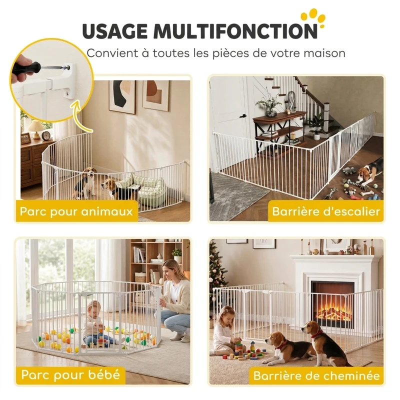 PawHut Barrière de sécurité en métal parc enclos pliable et modulable pour chien et enfant 10 panneaux 61 x 75 cm blanc