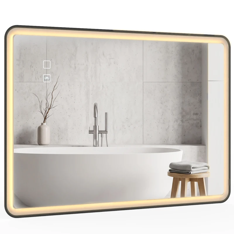 HOMCOM Specchio da Bagno LED Bluetooth Antiappannamento 100x70 cm Nero
